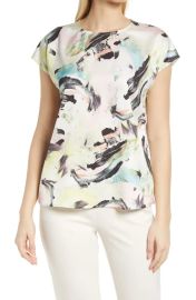 Halogen(R) Cap Sleeve Satin Blouse in Ivory Multi Vivid Strokes at Nordstrom  at Nordstrom